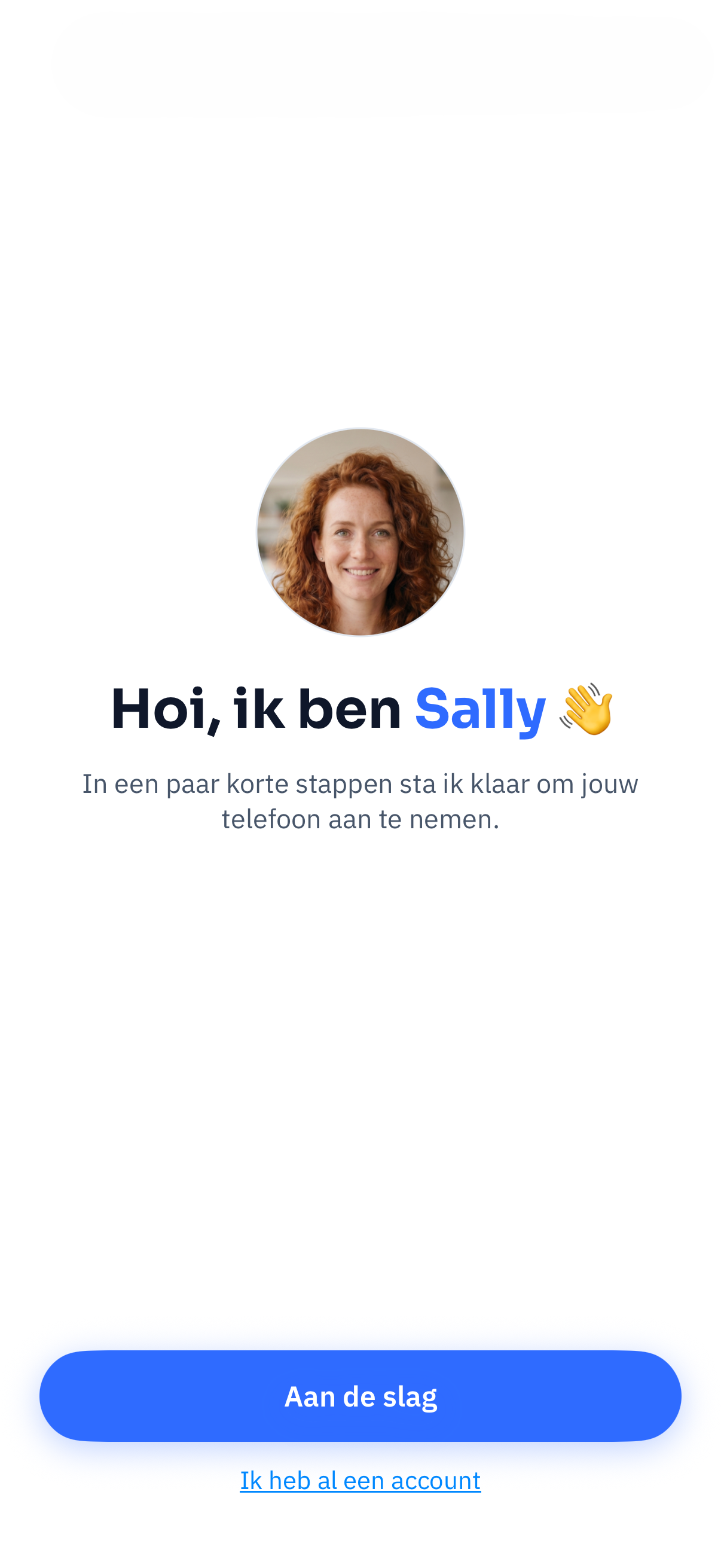 Welkomstscherm van de Hello Wendy app met “Hoi, ik ben Wendy”