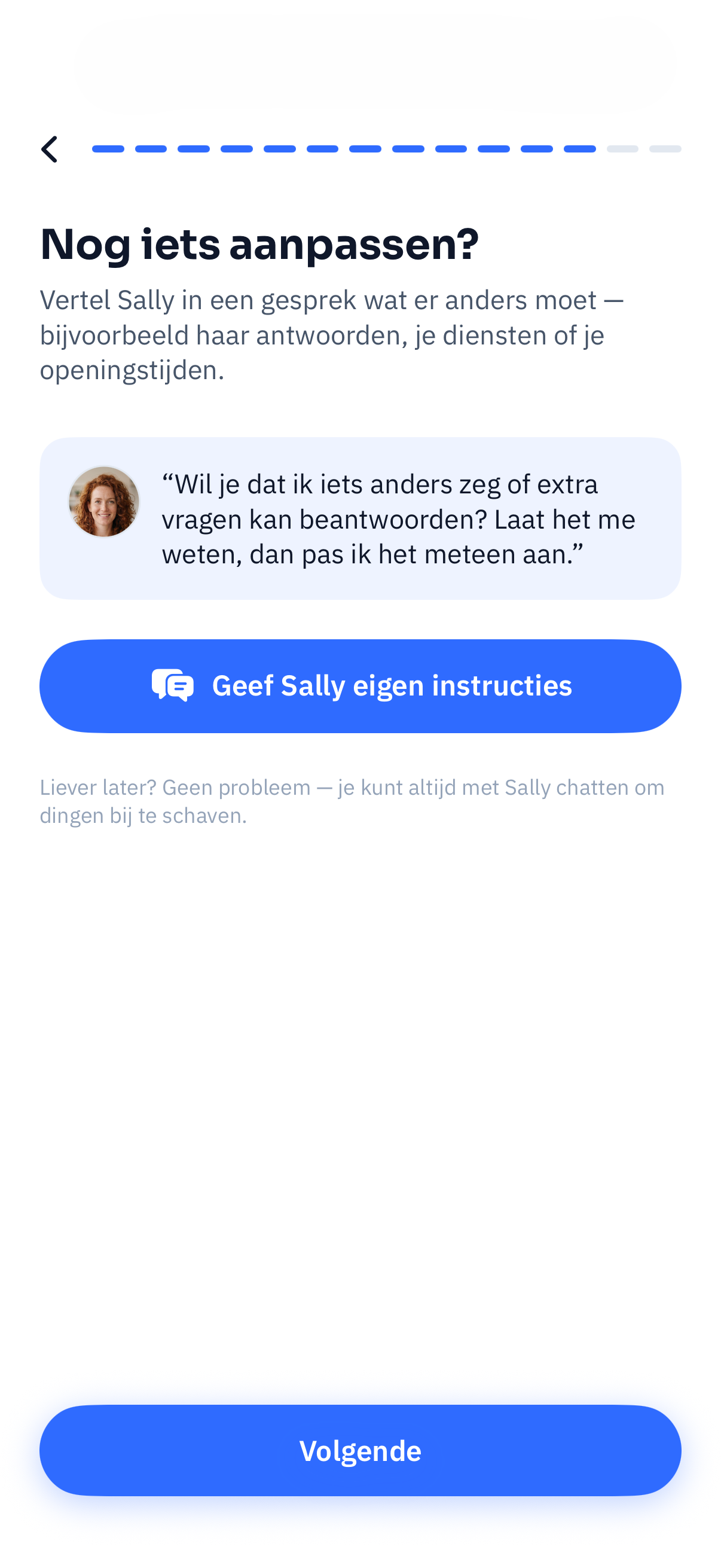 Scherm waarin je Wendy in een chat bijstuurt